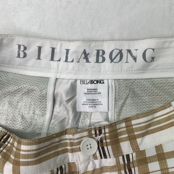NWT Billabong Mens Sz 33 Boardshorts Hybrid Chino Tan White Plaid Preppy Swim - Picture 3 of 6